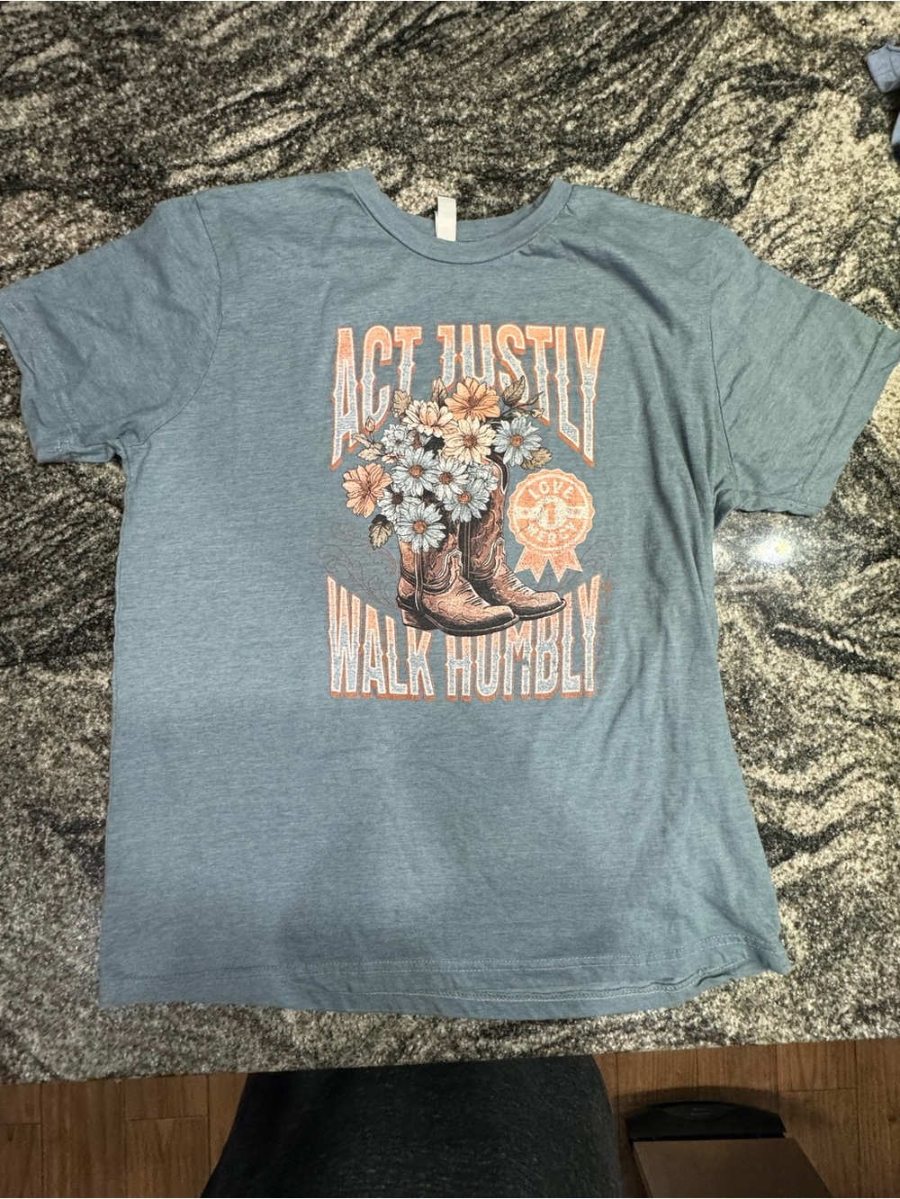 American Apparel Blue Graphic Tee with Peach Accents